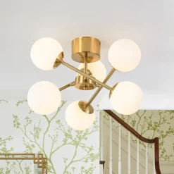 Adjustable Opal Glass Globe Brass Sputnik Semi Flush Mount