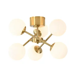 Adjustable Opal Glass Globe Brass Sputnik Semi Flush Mount