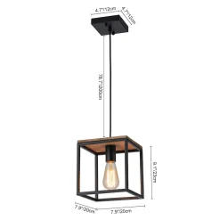 Aged Oak Iron Square Cage Single Kitchen Pendant Light