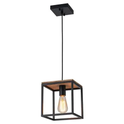 Aged Oak Iron Square Cage Single Kitchen Pendant Light