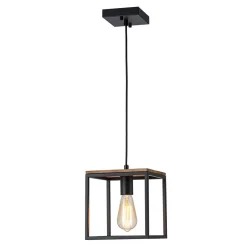 Aged Oak Iron Square Cage Single Kitchen Pendant Light