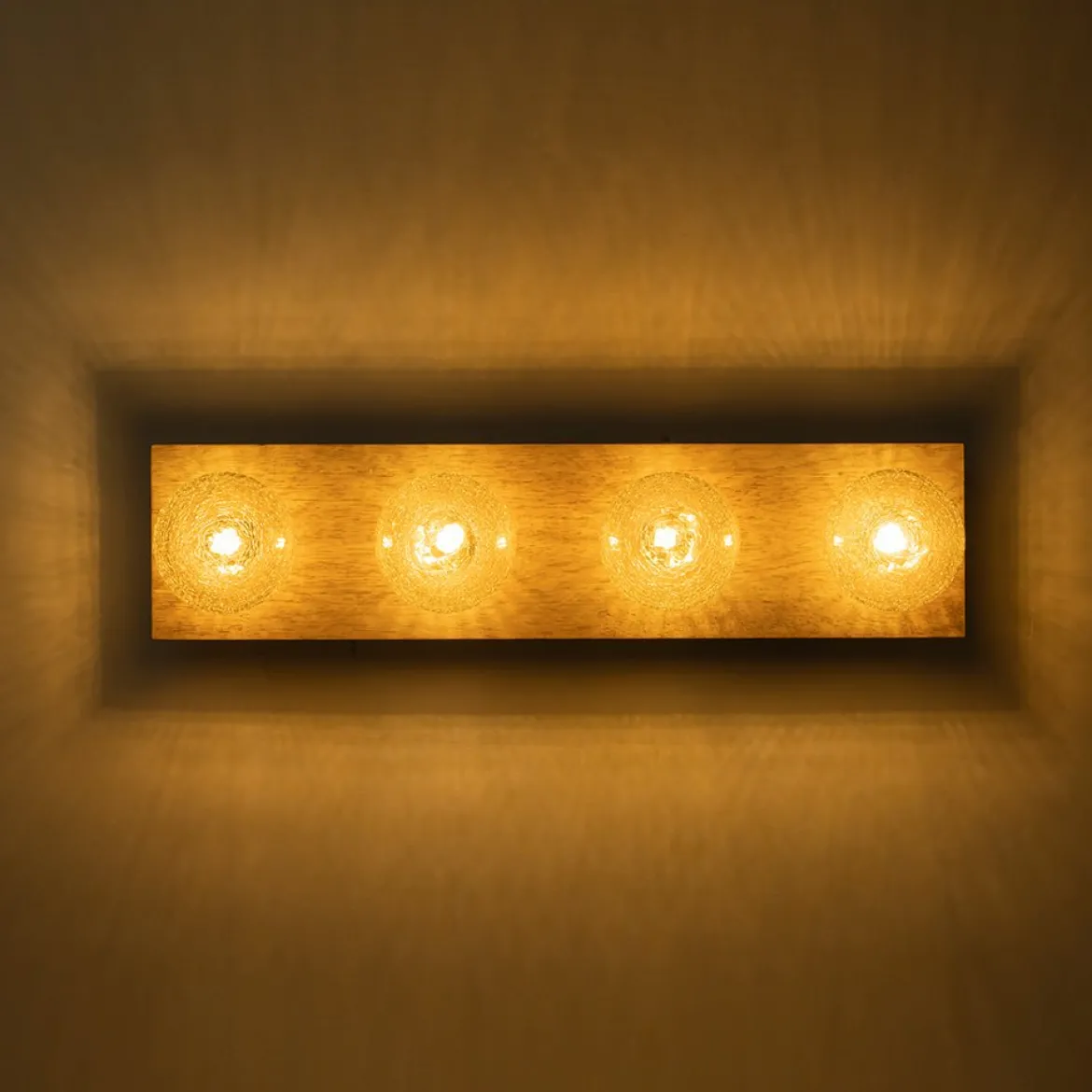 Amber Textured Glass Linear Wooden Semi Flush Mount / Wall Light