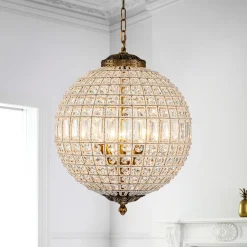Antique Brass Crystal Globe Chandelier