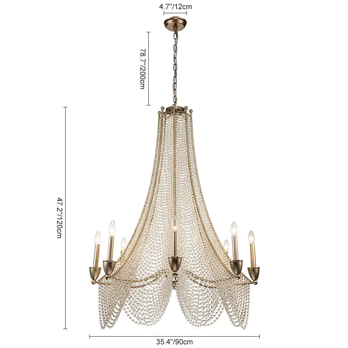 Antique Candle Style Crystal Bead Empire Chandelier