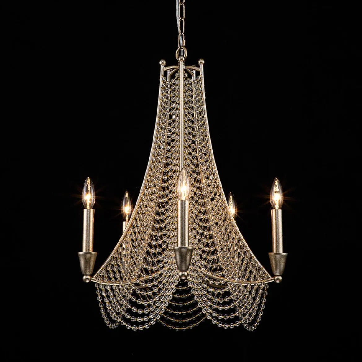Antique Candle Style Crystal Bead Empire Chandelier