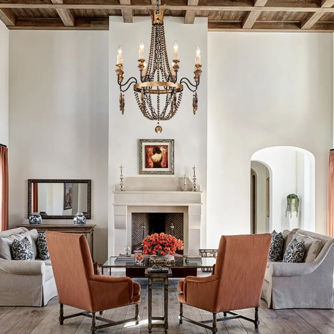 Antique Wood Beaded Empire Chandelier