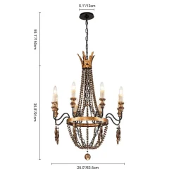 Antique Wood Beaded Empire Chandelier