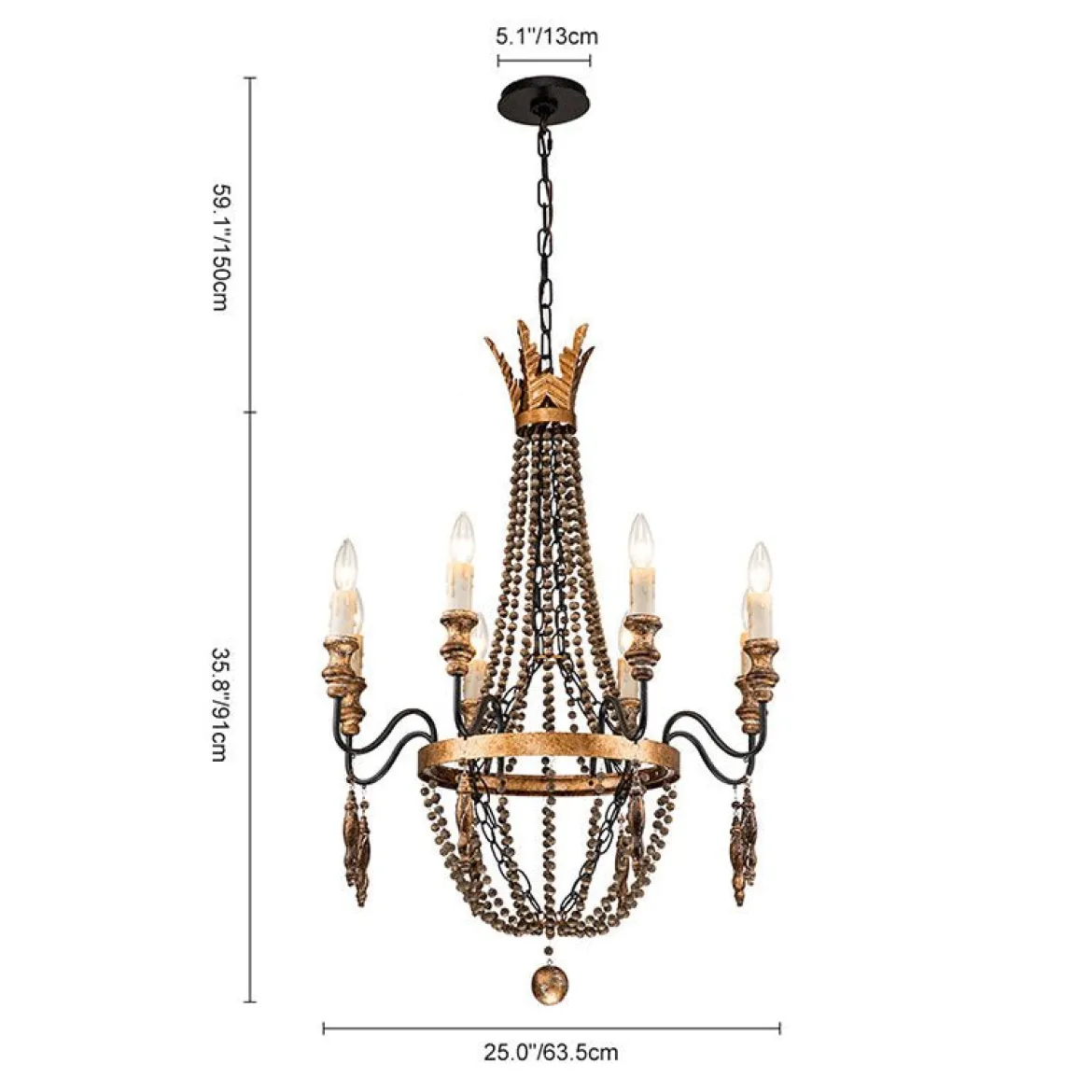 Antique Wood Beaded Empire Chandelier