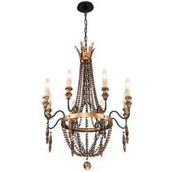 Antique Wood Beaded Empire Chandelier