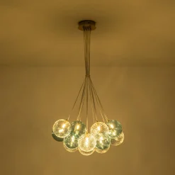 Art Deco Blue Hue Cluster Glass Globe Bubble Chandelier