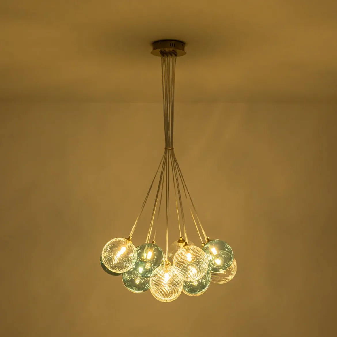 Art Deco Blue Hue Cluster Glass Globe Bubble Chandelier