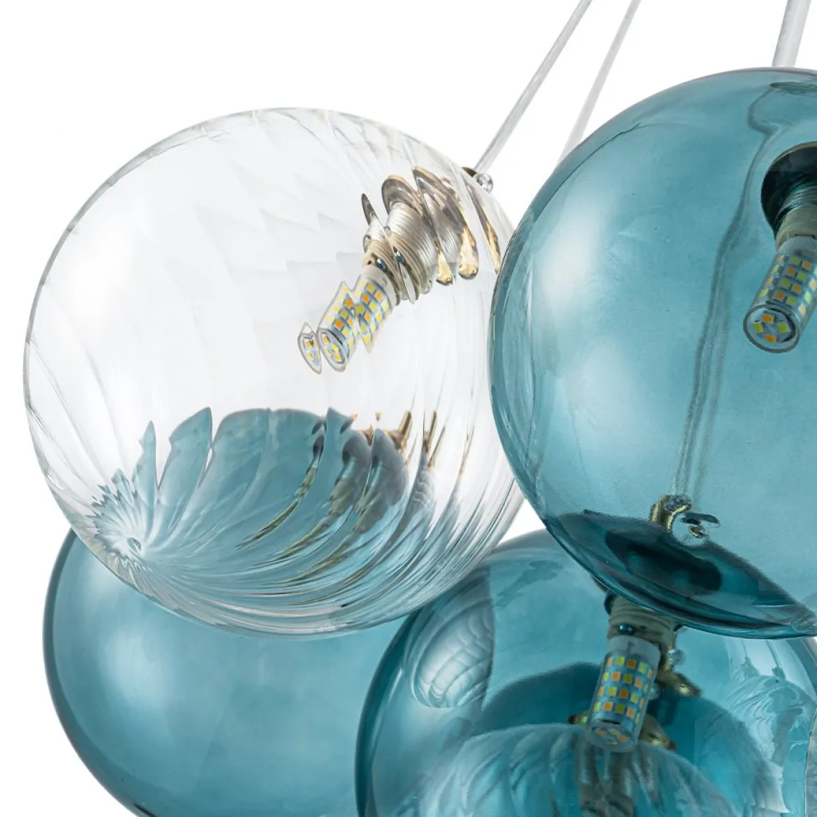 Art Deco Blue Hue Cluster Glass Globe Bubble Chandelier