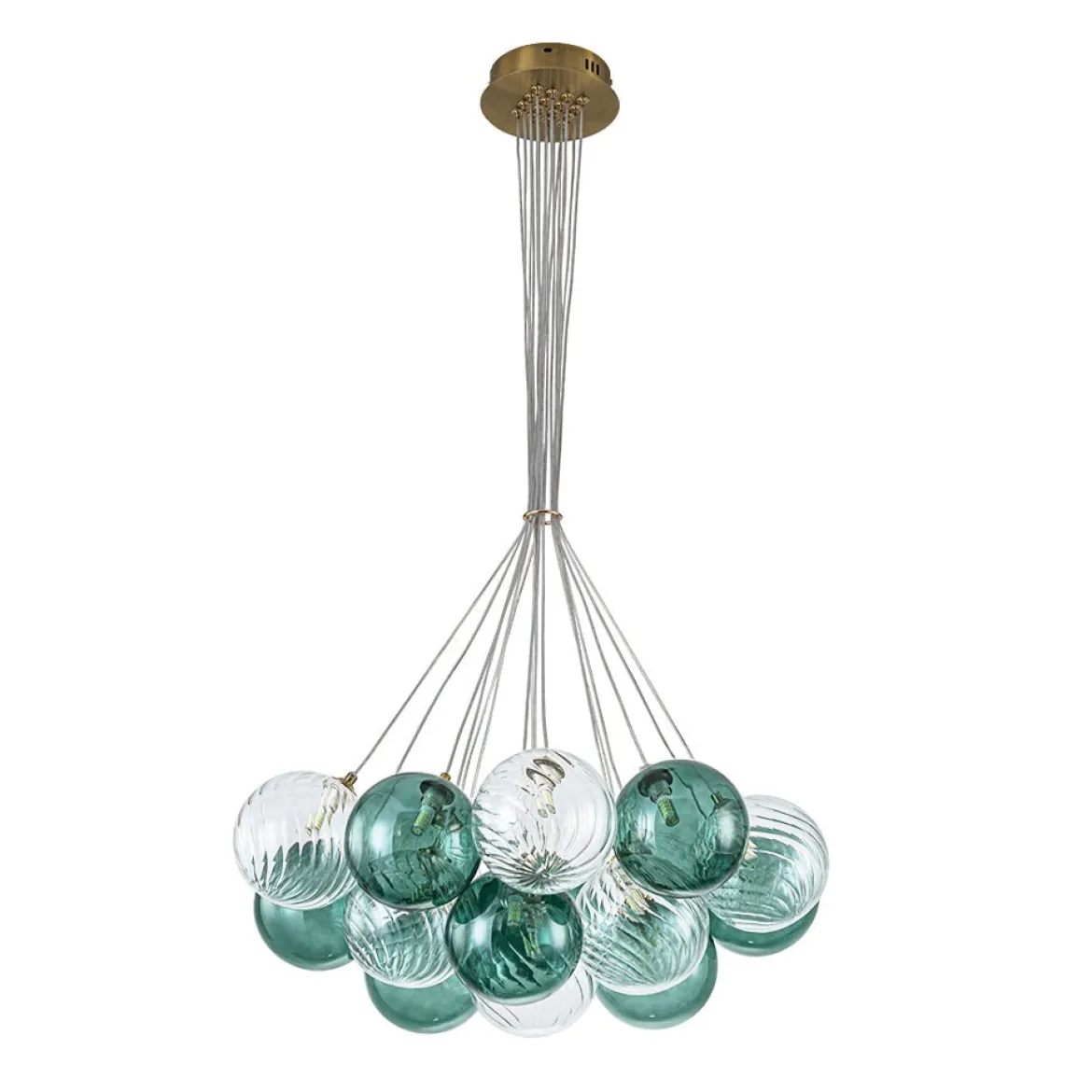 Art Deco Blue Hue Cluster Glass Globe Bubble Chandelier