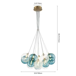 Art Deco Blue Hue Cluster Glass Globe Bubble Chandelier