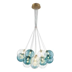 Art Deco Blue Hue Cluster Glass Globe Bubble Chandelier