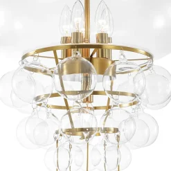 Art Deco Brass Tiered Clear Glass Jellyfish Style Chandelier