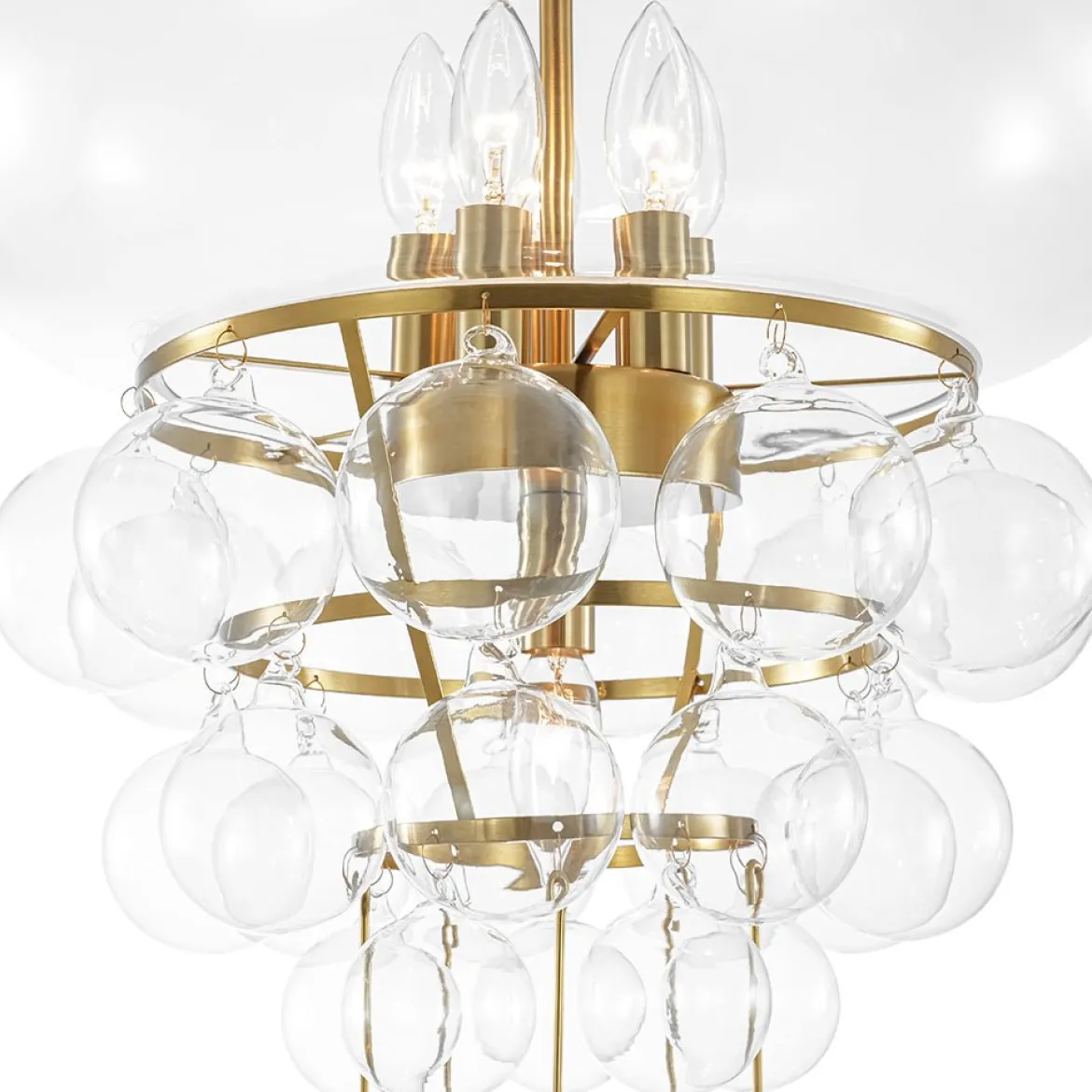 Art Deco Brass Tiered Clear Glass Jellyfish Style Chandelier