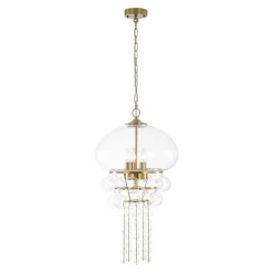 Art Deco Brass Tiered Clear Glass Jellyfish Style Chandelier