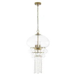 Art Deco Brass Tiered Clear Glass Jellyfish Style Chandelier