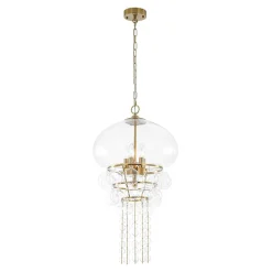 Art Deco Brass Tiered Clear Glass Jellyfish Style Chandelier