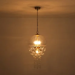 Art Deco Brass Tiered Clear Glass Jellyfish Style Chandelier