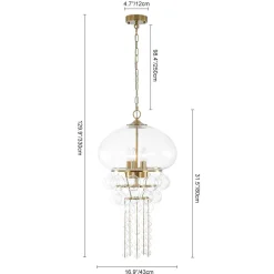 Art Deco Brass Tiered Clear Glass Jellyfish Style Chandelier