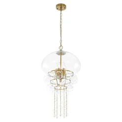 Art Deco Brass Tiered Clear Glass Jellyfish Style Chandelier