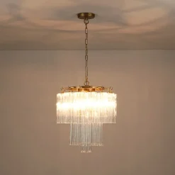 Art Deco Cluster Glass Textured Tube Round Tiered Chandelier