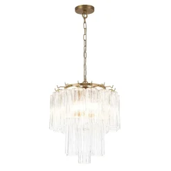 Art Deco Cluster Glass Textured Tube Round Tiered Chandelier