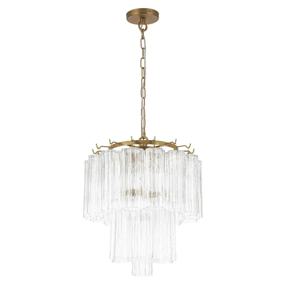 Art Deco Cluster Glass Textured Tube Round Tiered Chandelier