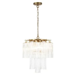 Art Deco Cluster Glass Textured Tube Round Tiered Chandelier