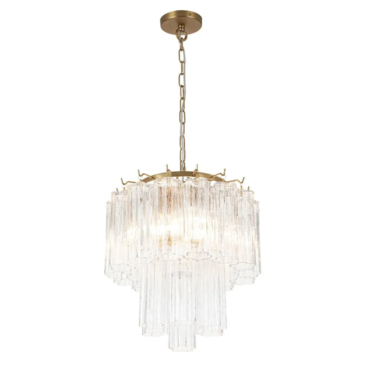 Art Deco Cluster Glass Textured Tube Round Tiered Chandelier