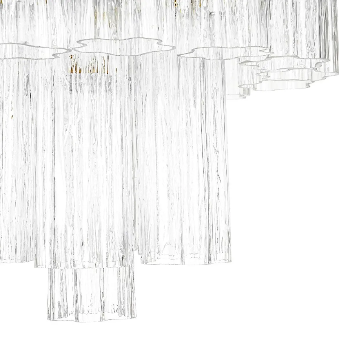 Art Deco Cluster Glass Textured Tube Round Tiered Chandelier