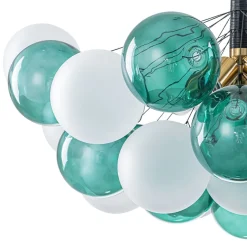 Art Deco Cluster Green Frosted White Glass Bubble Chandelier