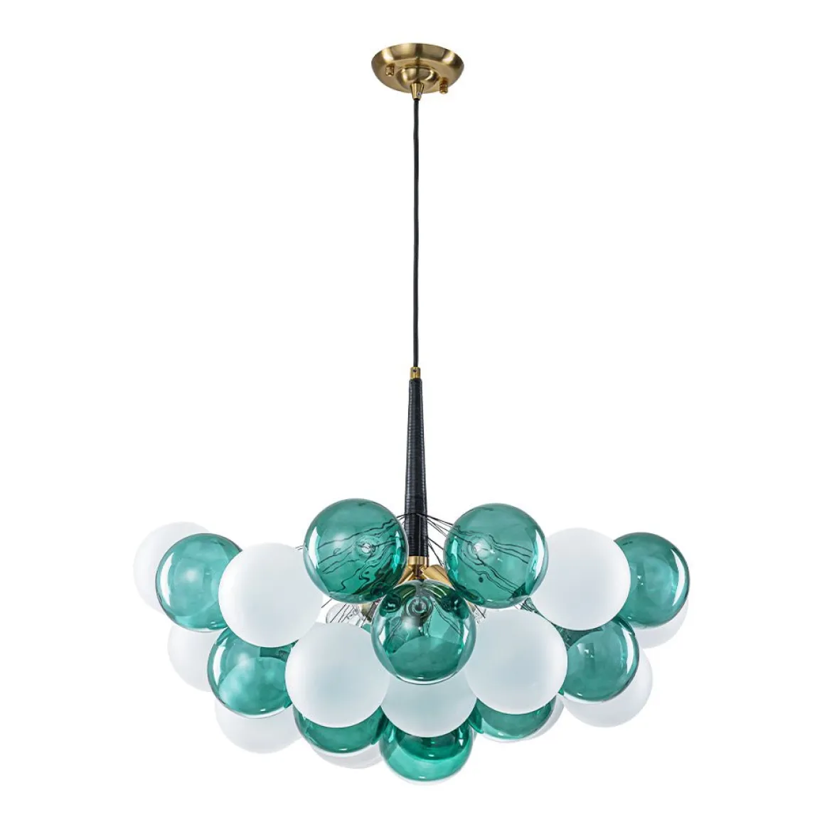 Art Deco Cluster Green Frosted White Glass Bubble Chandelier