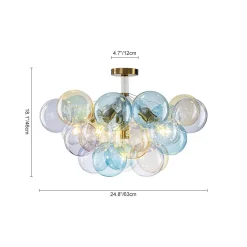 Art Deco Colorful Glass Cluster Bubble Semi Flush Chandelier