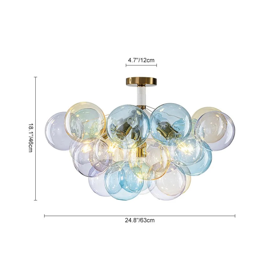 Art Deco Colorful Glass Cluster Bubble Semi Flush Chandelier