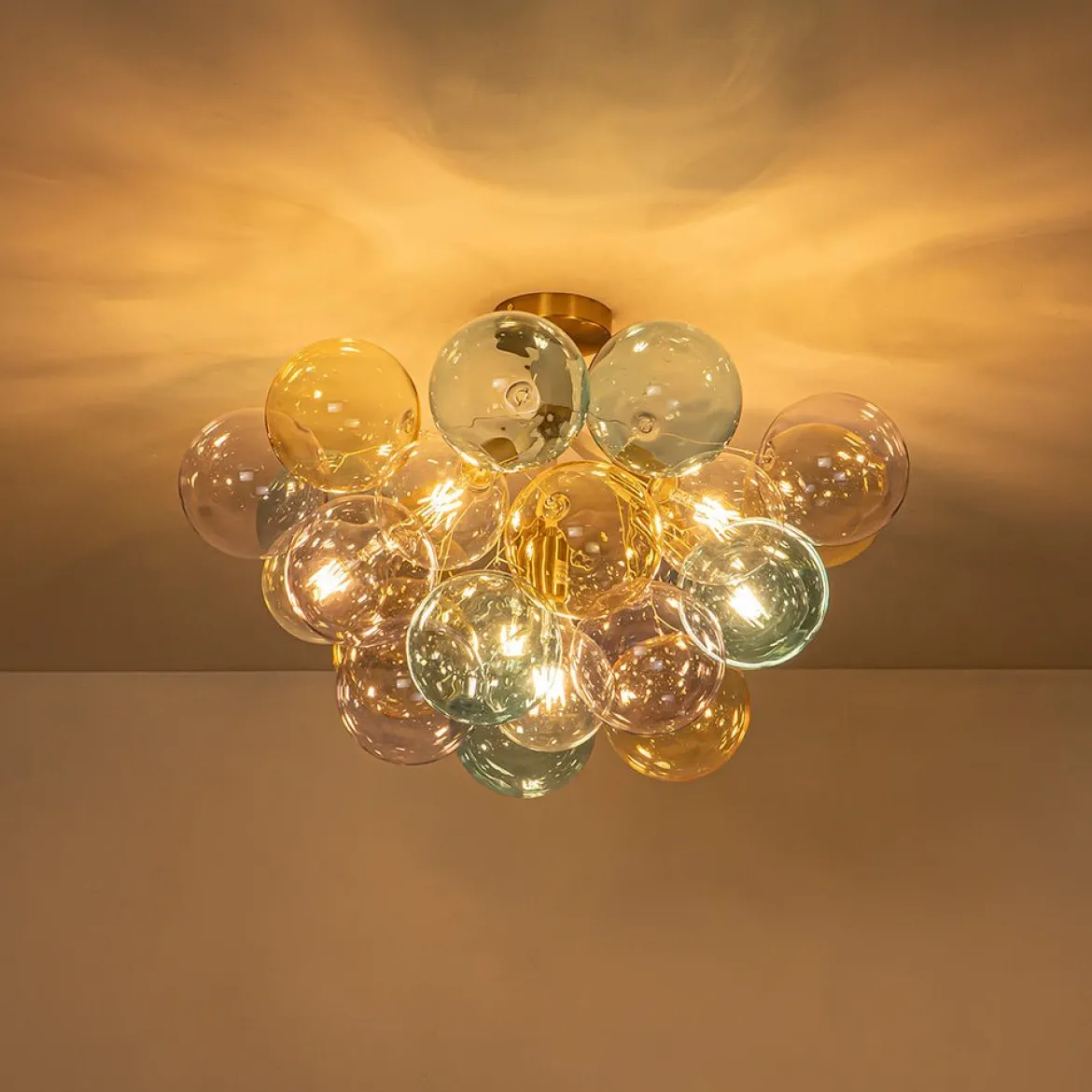 Art Deco Colorful Glass Cluster Bubble Semi Flush Chandelier