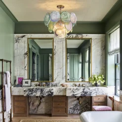 Art Deco Green Iridescent Swirl Glass Tiered Chandelier