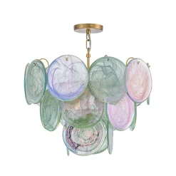 Art Deco Green Iridescent Swirl Glass Tiered Chandelier