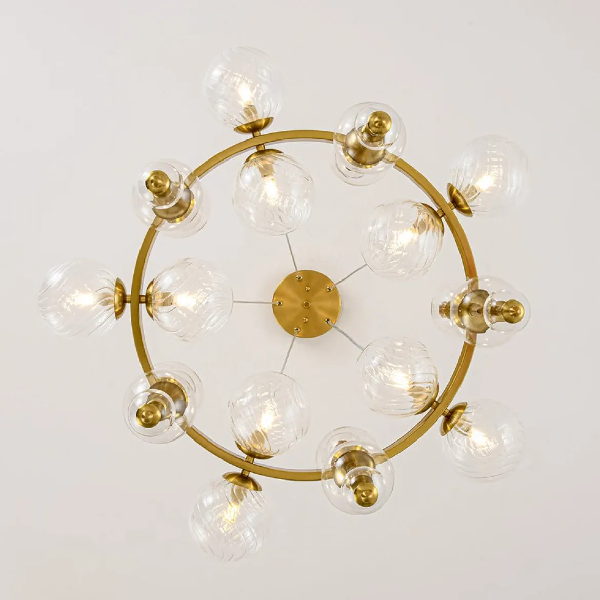 Art Deco 10-Light Glass Globe Bubble Circle Chandelier