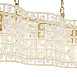 Art Deco Luxury Brass Crystal Linear Cage Island Chandelier
