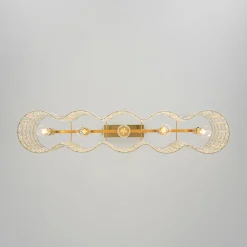 Art Deco Luxury Brass Crystal Linear Cage Island Chandelier