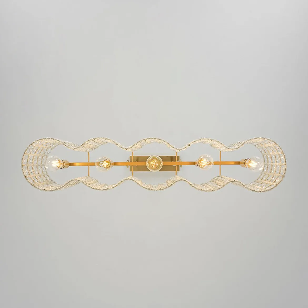 Art Deco Luxury Brass Crystal Linear Cage Island Chandelier