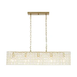 Art Deco Luxury Brass Crystal Linear Cage Island Chandelier