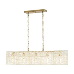 Art Deco Luxury Brass Crystal Linear Cage Island Chandelier