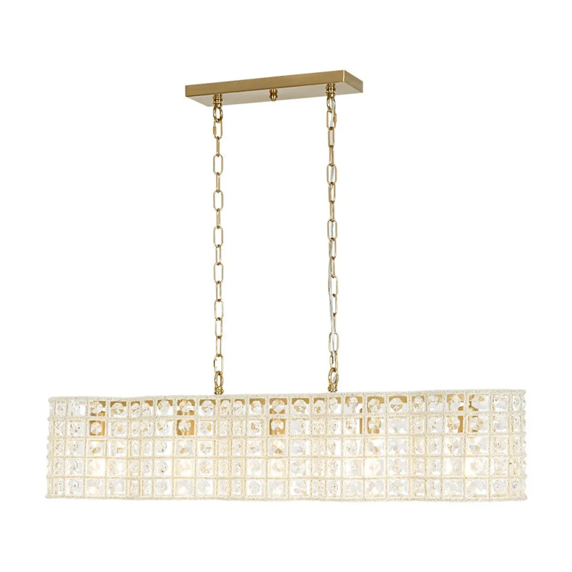 Art Deco Luxury Brass Crystal Linear Cage Island Chandelier