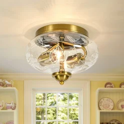 Art Deco Mistletoe Pattern Etched Glass Round Flush Mount Light