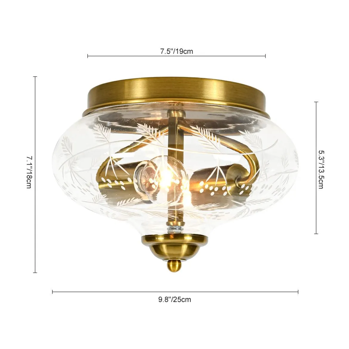 Art Deco Mistletoe Pattern Etched Glass Round Flush Mount Light