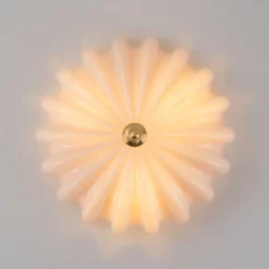 Art Deco Pleated Flower Shine Glass Semi Flush Mount